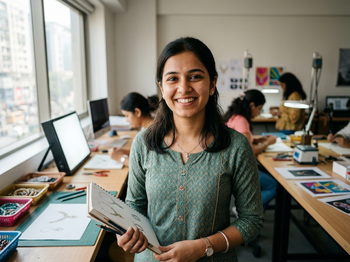 Young Indian woman student learning jewellery design